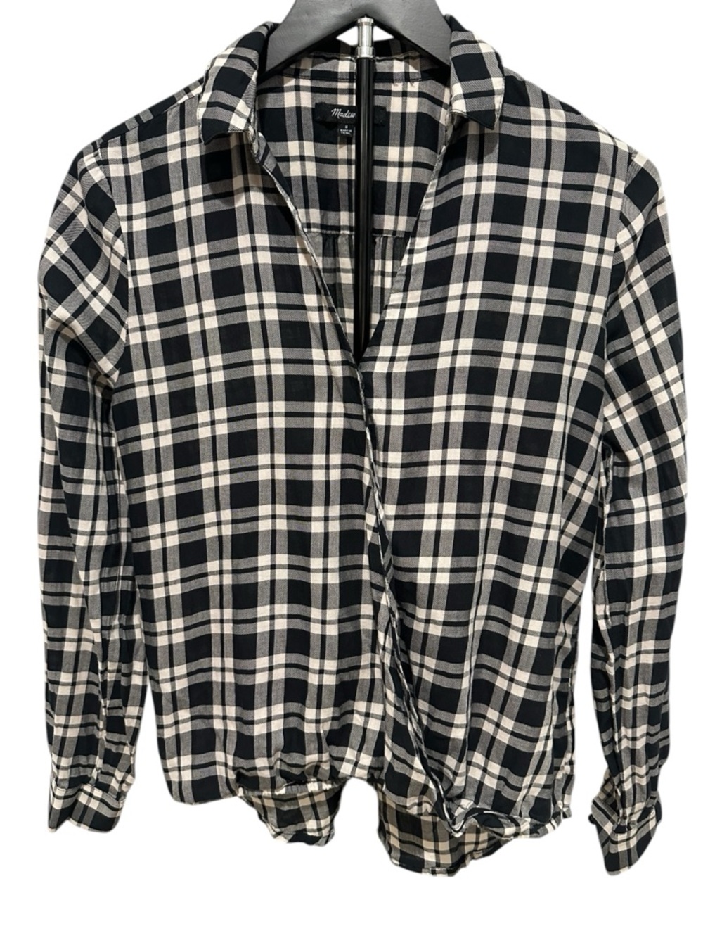Madewell Arion Plaid Wrap-Front Shirt Black White Size S